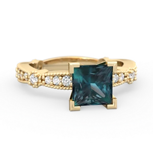 Alexandrite Sparkling Tiara 6Mm Princess 14K Yellow Gold ring R26296SQ
