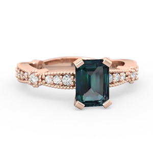 Alexandrite Sparkling Tiara 7X5mm Emerald-Cut 14K Rose Gold ring R26297EM