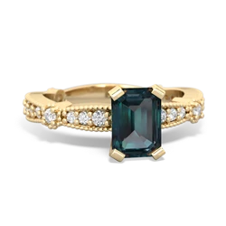 Thumbnail for Lab Alexandrite Milgrain Antique Style 14K Yellow Gold ring R26297EM - top view