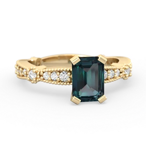 Alexandrite Sparkling Tiara 7X5mm Emerald-Cut 14K Yellow Gold ring R26297EM