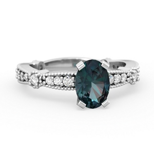 Alexandrite Sparkling Tiara 7X5mm Oval 14K White Gold ring R26297VL