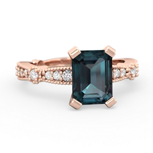 Alexandrite Sparkling Tiara 8X6 Emerald-Cut 14K Rose Gold ring R26298EM