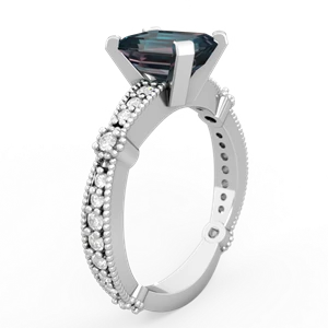 Alexandrite Sparkling Tiara 8X6 Emerald-Cut 14K White Gold ring R26298EM