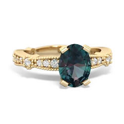 Thumbnail for Lab Alexandrite Milgrain Antique Style 14K Yellow Gold ring R26298VL - top view