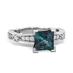 Alexandrite Sparkling Tiara 6Mm Princess 14K White Gold ring R26296SQ