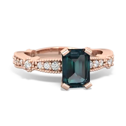 Alexandrite Sparkling Tiara 7X5mm Emerald-Cut 14K Rose Gold ring R26297EM