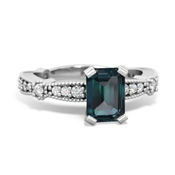 Alexandrite Sparkling Tiara 7X5mm Emerald-Cut 14K White Gold ring R26297EM