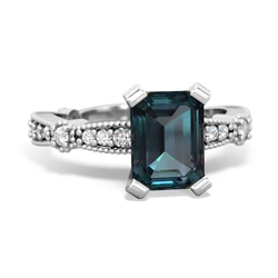 Alexandrite Sparkling Tiara 8X6 Emerald-Cut 14K White Gold ring R26298EM