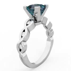 Alexandrite Infinity 6Mm Princess Engagement 14K White Gold ring R26316SQ