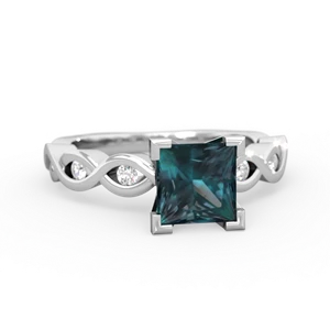 Alexandrite Infinity 6Mm Princess Engagement 14K White Gold ring R26316SQ