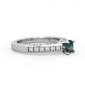Alexandrite Art Deco Engagement 5Mm Round 14K White Gold ring R26355RD