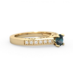 Alexandrite Art Deco Engagement 5Mm Round 14K Yellow Gold ring R26355RD