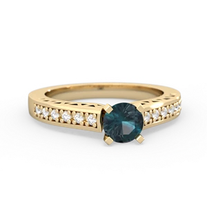 Alexandrite Art Deco Engagement 5Mm Round 14K Yellow Gold ring R26355RD