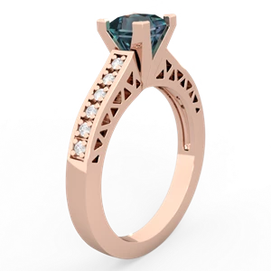 Alexandrite Art Deco Engagement 5Mm Square 14K Rose Gold ring R26355SQ