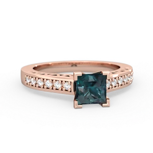 Alexandrite Art Deco Engagement 5Mm Square 14K Rose Gold ring R26355SQ