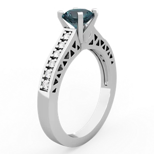 Alexandrite Art Deco Engagement 6Mm Round 14K White Gold ring R26356RD