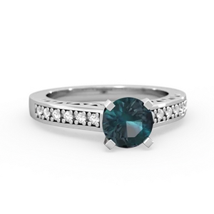 Alexandrite Art Deco Engagement 6Mm Round 14K White Gold ring R26356RD