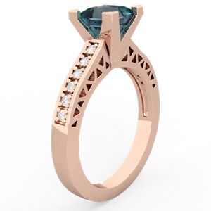 Alexandrite Art Deco Engagement 6Mm Princess 14K Rose Gold ring R26356SQ