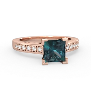 Alexandrite Art Deco Engagement 6Mm Princess 14K Rose Gold ring R26356SQ