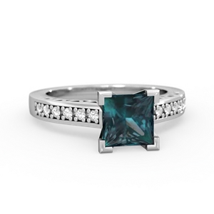 Alexandrite Art Deco Engagement 6Mm Princess 14K White Gold ring R26356SQ