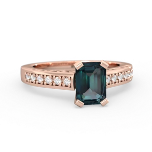 Alexandrite Art Deco Engagement 7X5mm Emerald-Cut 14K Rose Gold ring R26357EM