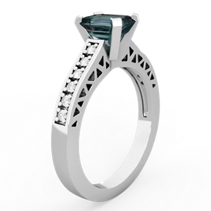 Alexandrite Art Deco Engagement 7X5mm Emerald-Cut 14K White Gold ring R26357EM