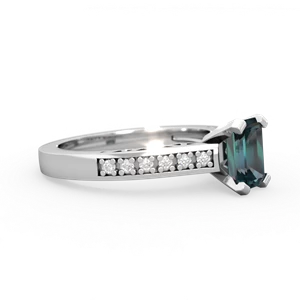 Alexandrite Art Deco Engagement 7X5mm Emerald-Cut 14K White Gold ring R26357EM