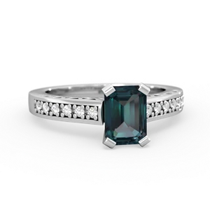 Alexandrite Art Deco Engagement 7X5mm Emerald-Cut 14K White Gold ring R26357EM
