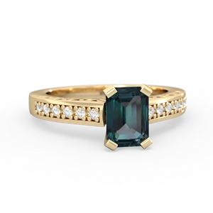 Alexandrite Art Deco Engagement 7X5mm Emerald-Cut 14K Yellow Gold ring R26357EM