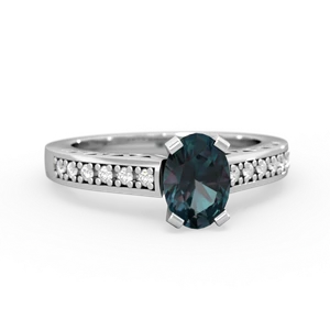 Alexandrite Art Deco Engagement 7X5mm Oval 14K White Gold ring R26357VL