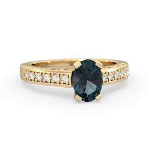 Alexandrite Art Deco Engagement 7X5mm Oval 14K Yellow Gold ring R26357VL