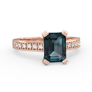 Alexandrite Art Deco Engagement 8X6mm Emerald-Cut 14K Rose Gold ring R26358EM