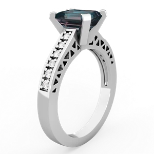 Alexandrite Art Deco Engagement 8X6mm Emerald-Cut 14K White Gold ring R26358EM