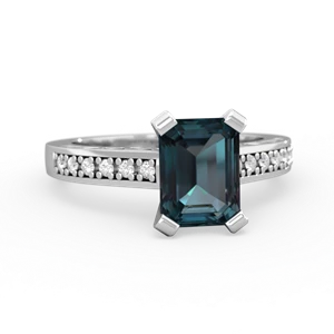 Alexandrite Art Deco Engagement 8X6mm Emerald-Cut 14K White Gold ring R26358EM