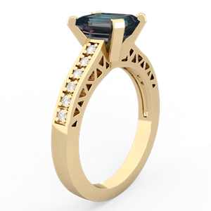 Alexandrite Art Deco Engagement 8X6mm Emerald-Cut 14K Yellow Gold ring R26358EM