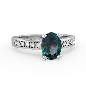 Alexandrite Art Deco Engagement 8X6mm Oval 14K White Gold ring R26358VL