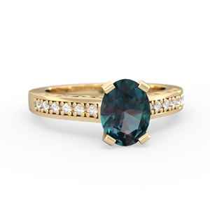 Alexandrite Art Deco Engagement 8X6mm Oval 14K Yellow Gold ring R26358VL