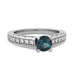 Alexandrite Art Deco Engagement 5Mm Round 14K White Gold ring R26355RD