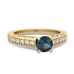 Alexandrite Art Deco Engagement 5Mm Round 14K Yellow Gold ring R26355RD