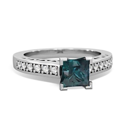 Alexandrite Art Deco Engagement 5Mm Square 14K White Gold ring R26355SQ