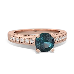 Alexandrite Art Deco Engagement 6Mm Round 14K Rose Gold ring R26356RD