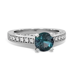 Alexandrite Art Deco Engagement 6Mm Round 14K White Gold ring R26356RD