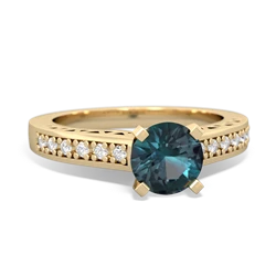 Alexandrite Art Deco Engagement 6Mm Round 14K Yellow Gold ring R26356RD