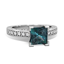 Alexandrite Art Deco Engagement 6Mm Princess 14K White Gold ring R26356SQ