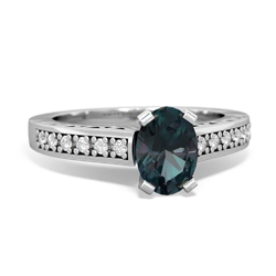 Alexandrite Art Deco Engagement 7X5mm Oval 14K White Gold ring R26357VL