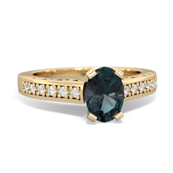 Alexandrite Art Deco Engagement 7X5mm Oval 14K Yellow Gold ring R26357VL