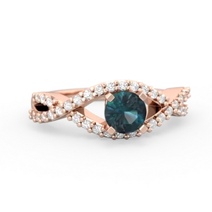 Alexandrite Diamond Twist 5Mm Round Engagment  14K Rose Gold ring R26405RD