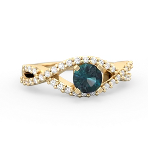 Alexandrite Diamond Twist 5Mm Round Engagment  14K Yellow Gold ring R26405RD