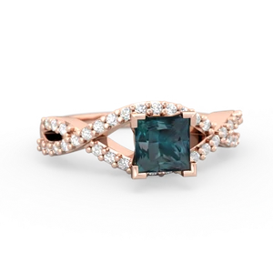 Alexandrite Diamond Twist 5Mm Square Engagment  14K Rose Gold ring R26405SQ