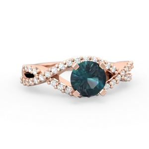 Alexandrite Diamond Twist 6Mm Round Engagment  14K Rose Gold ring R26406RD